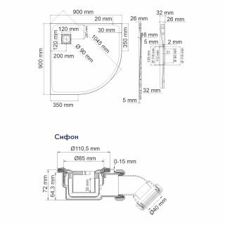 Душевой поддон Wasserkraft Elbe 74T01 90x90 см